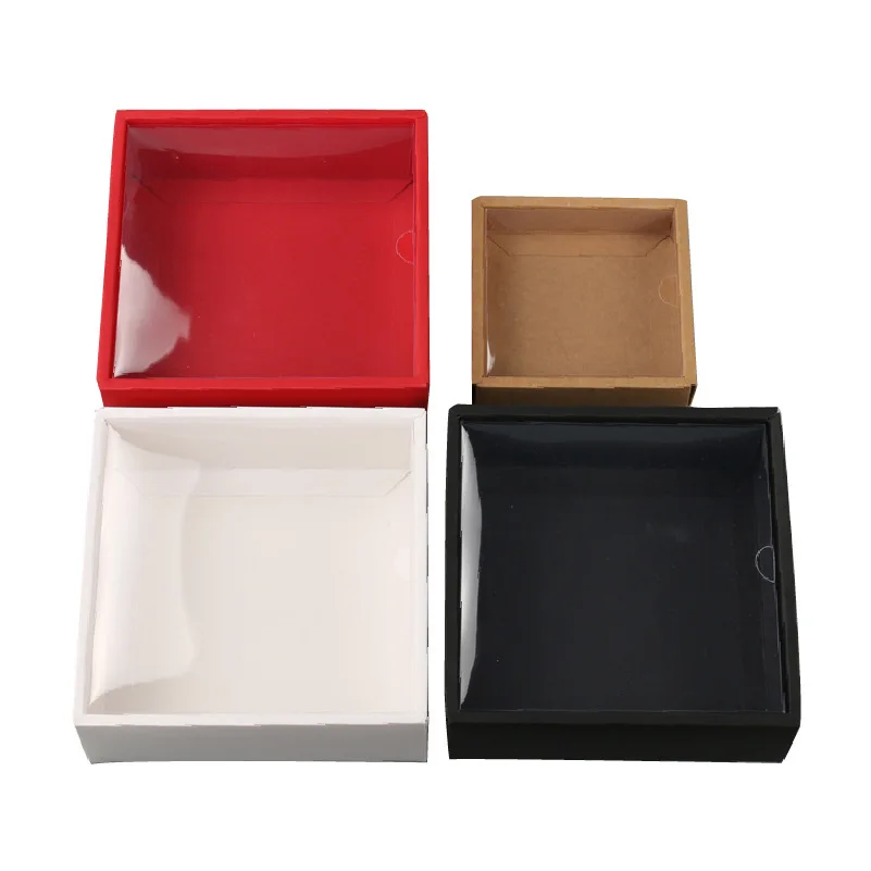

300pcs Kraft Cardboard Box Gift Packaging Box With Lid Paper Box Jewelry Gift Packing Case With Clear PVC Window lin4612