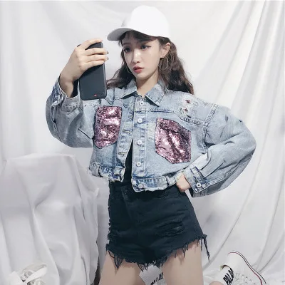 Harajuku Sequin Denim Jacket Women 2021 Autumn Turn-down Collar Jean Jacket Coat Streetwear Pockets Short Jackets Female outwear
Harajuku Sequin Denim Jacket Women 2021 Autumn Turn-down Collar Jean Jacket Coat Streetwear Pockets Short Jackets Female outwear