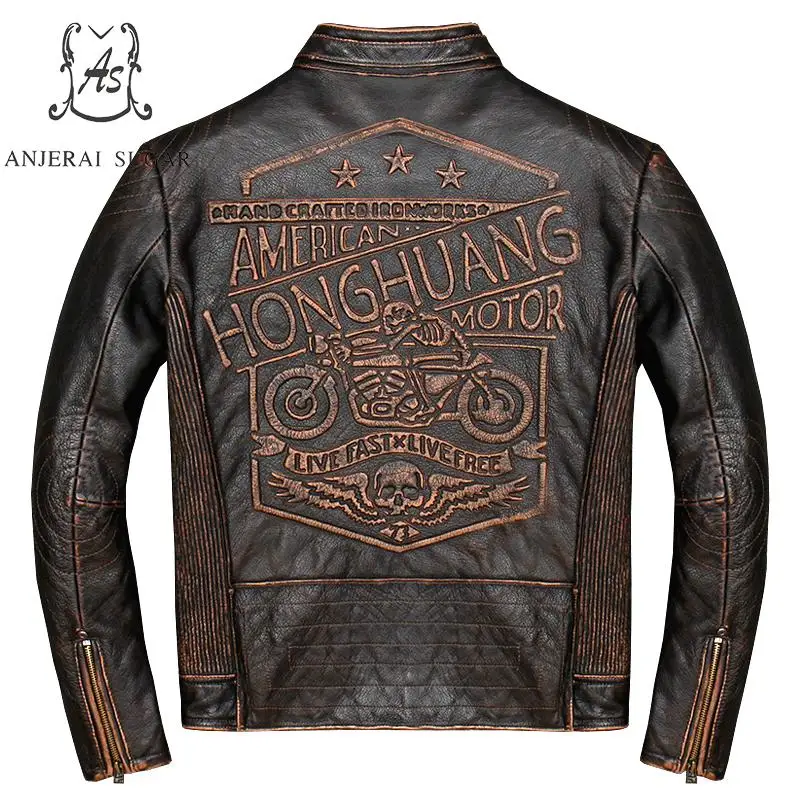 Plus Size genuine Retro-made cow leather jacket men brown punk vintage Embroidered Skulls letter Motorcycle bomber jackets coat
Plus Size genuine Retro-made cow leather jacket men brown punk vintage Embroidered Skulls letter Motorcycle bomber jackets coat