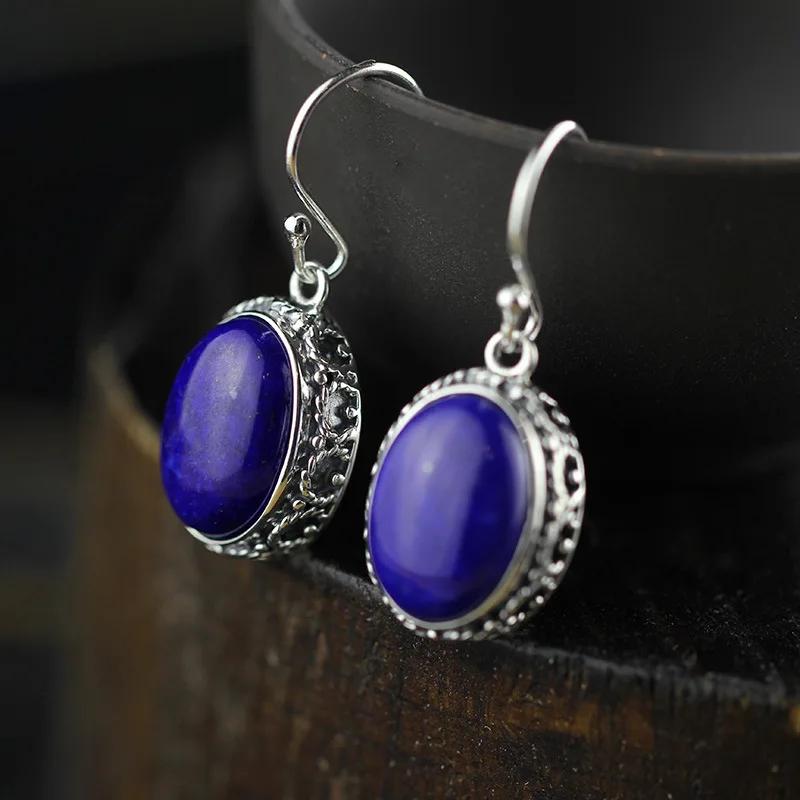 Thai Silver 925 Sterling Silver Natural Lapis lazuli Drop Earrings For Women Vintage Handmade Silver Earrings Christmas Gift
Thai Silver 925 Sterling Silver Natural Lapis lazuli Drop Earrings For Women Vintage Handmade Silver Earrings Christmas Gift