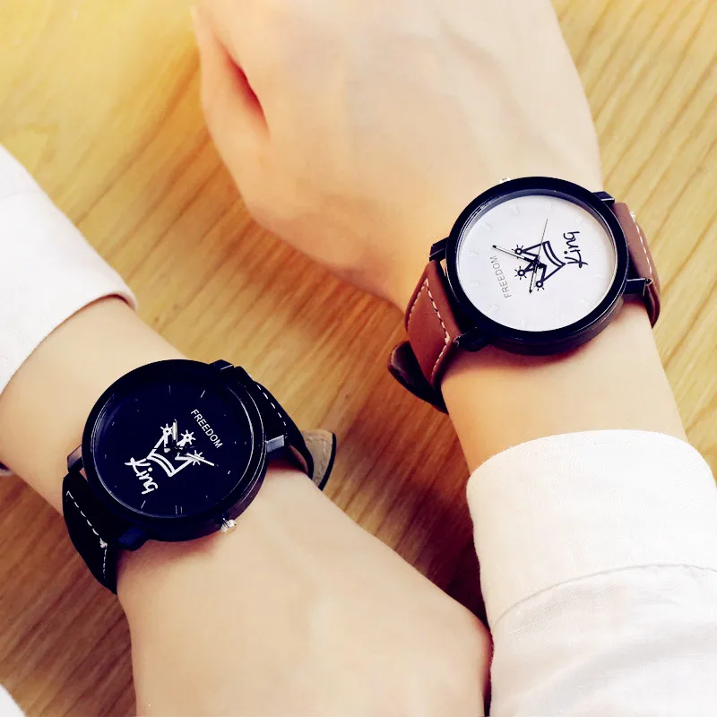 Reloj Mujer Часы Любители Для женщин мужчин король и queen пар часов Наручные часы кожа