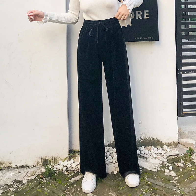 Gold velvet wide-leg pants female mopping loose straight high waist casual trousers
Gold velvet wide-leg pants female mopping loose straight high waist casual trousers