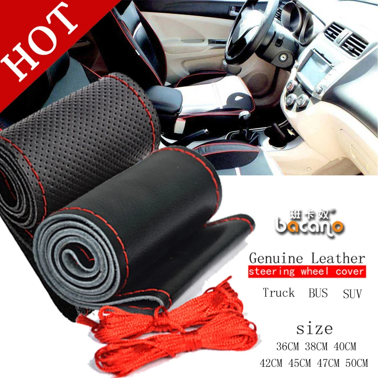 BACANO Automotive Genuine Black line red Leather Steering Wheel Cover for Car SUV Bus Truck, SIZE 36cm~50cm Diameter
BACANO Automotive Genuine Black line red Leather Steering Wheel Cover for Car SUV Bus Truck, SIZE 36cm~50cm Diameter