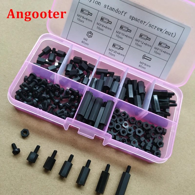 180pcs M2 M2.5 M3 M4 Black Standoffs Nylon spacer hex column screws nuts assortments kits Plastic Spacing Threaded pillars Sets
180pcs M2 M2.5 M3 M4 Black Standoffs Nylon spacer hex column screws nuts assortments kits Plastic Spacing Threaded pillars Sets