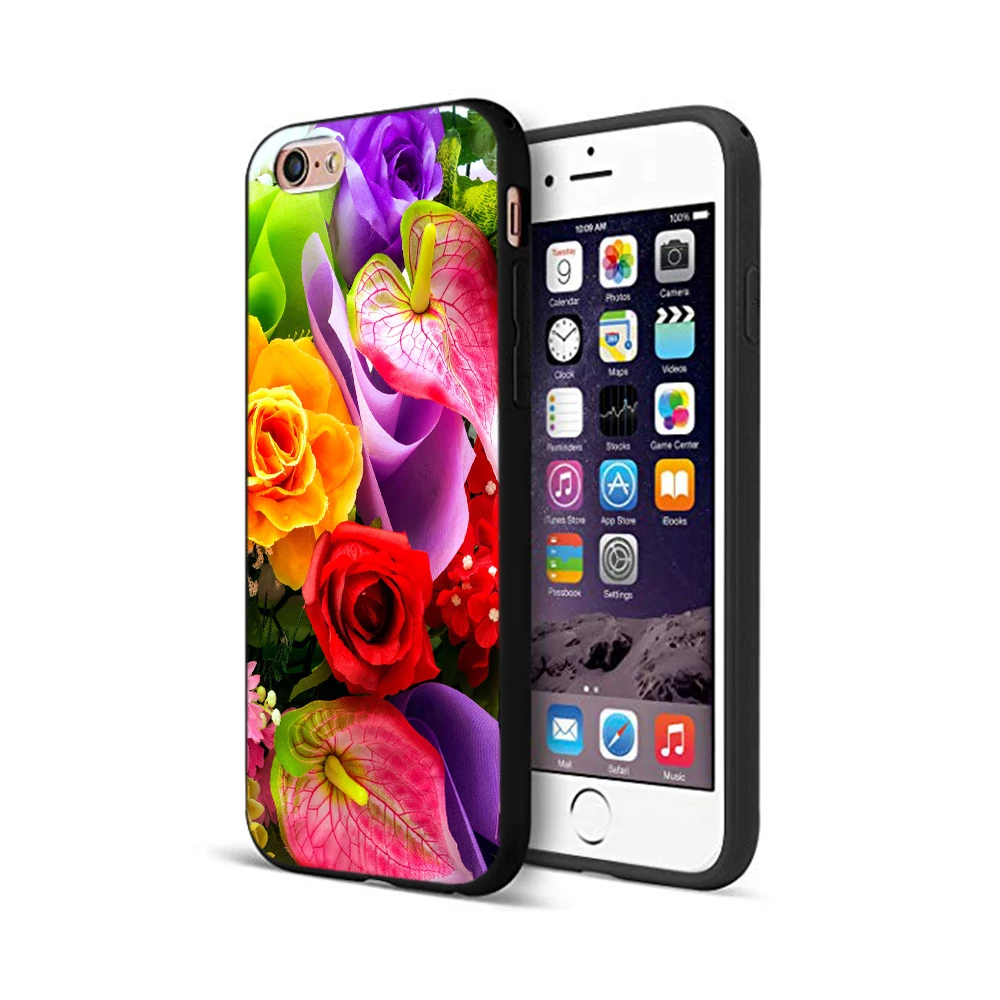 Черный чехол из ТПУ для iphone 5 5s se 6 6s 7 8 plus x 10 силиконовый XR XS 11 pro MAX с розой цветком