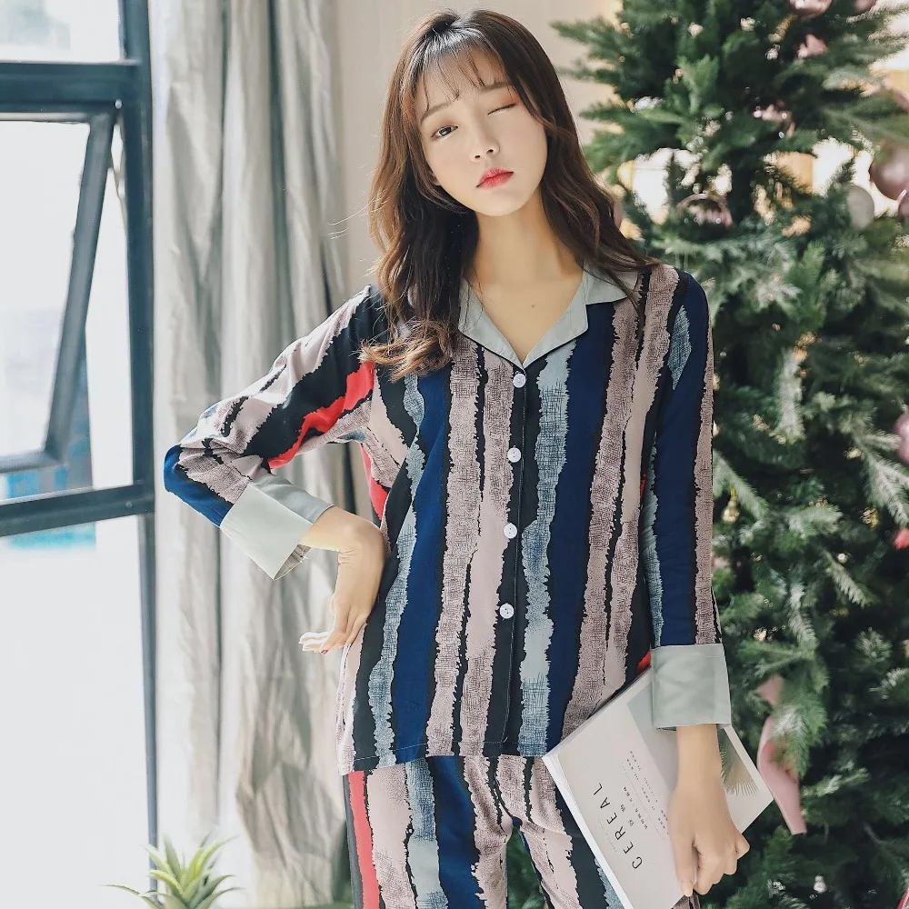 Striped Spring Autumn Elegant Cotton Women's Pajamas Set Sleepwear Girls Pyjamas Mujer Lady Casual Home Clothing
Striped Spring Autumn Elegant Cotton Women's Pajamas Set Sleepwear Girls Pyjamas Mujer Lady Casual Home Clothing