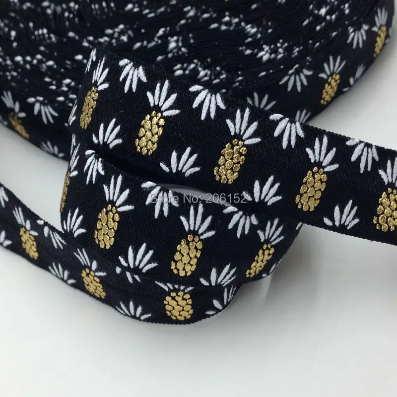 High Quality Pineapple Print Fold Over Elastic 5/8" Black Pineapple Foldover Elastic Gold Foil FOE Ribbon Wholesale 100yards/lot
High Quality Pineapple Print Fold Over Elastic 5/8" Black Pineapple Foldover Elastic Gold Foil FOE Ribbon Wholesale 100yards/lot