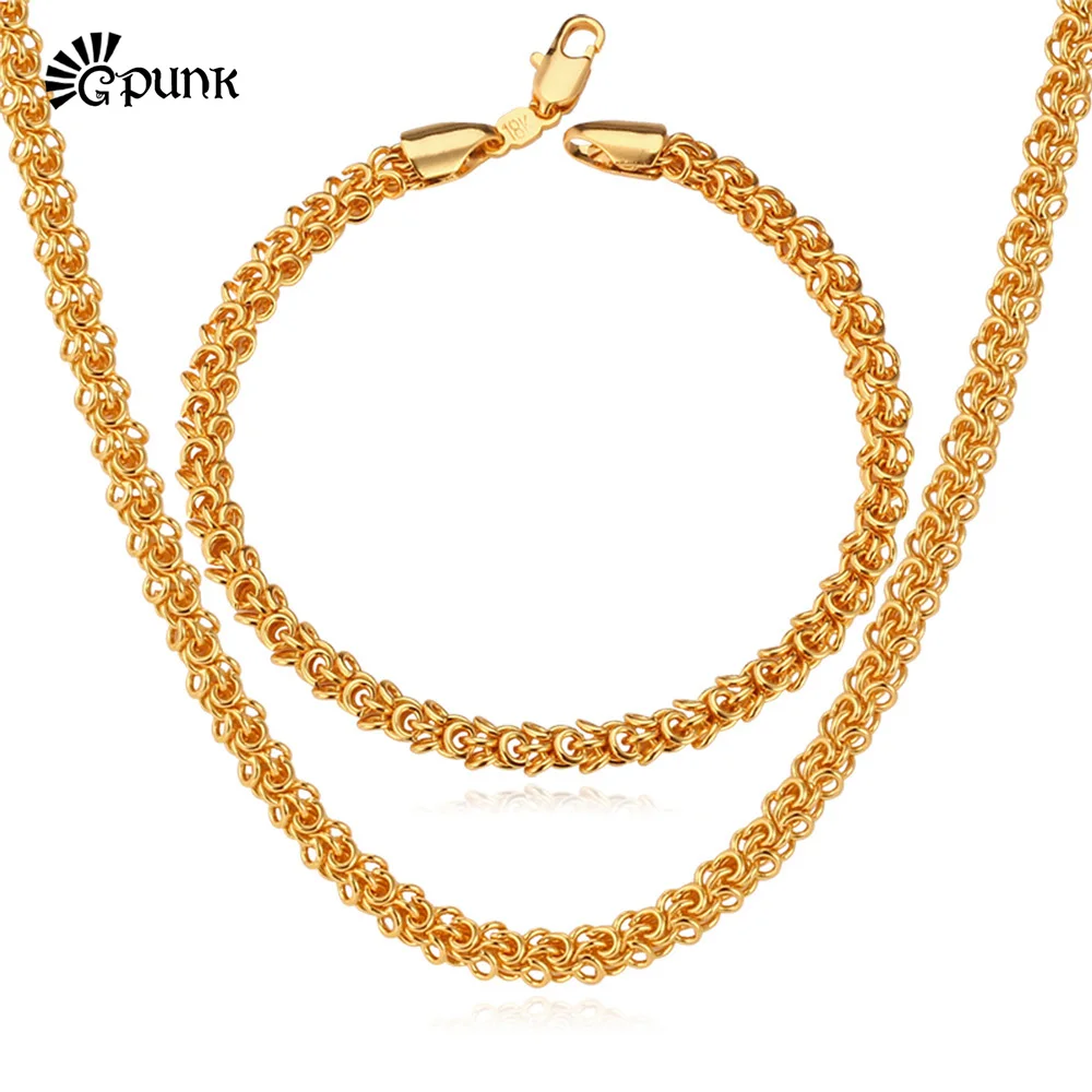 Delicate Italy Bracelet and Necklace Chain Sets Shining Gold Color Jewelry Sets for Womens Woman Girls Ladies Mens Gifts Choice
Delicate Italy Bracelet and Necklace Chain Sets Shining Gold Color Jewelry Sets for Womens Woman Girls Ladies Mens Gifts Choice