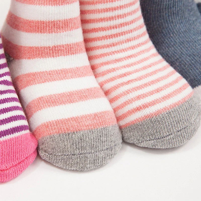 4 Pairs Winter Spring Autumn Warm Thickened Cotton Socks Polka Dots Striped Newborn Baby Boys and Girls Infant Sock for 0-3 Age |