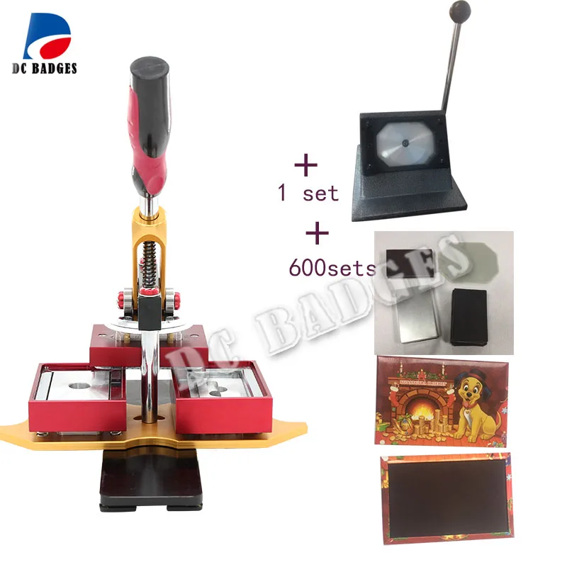 Free Shipping 80*53mm Rectangle magnetic button Maker Machine with Metal paper cutter and 400sets magnet material
Free Shipping 80*53mm Rectangle magnetic button Maker Machine with Metal paper cutter and 400sets magnet material