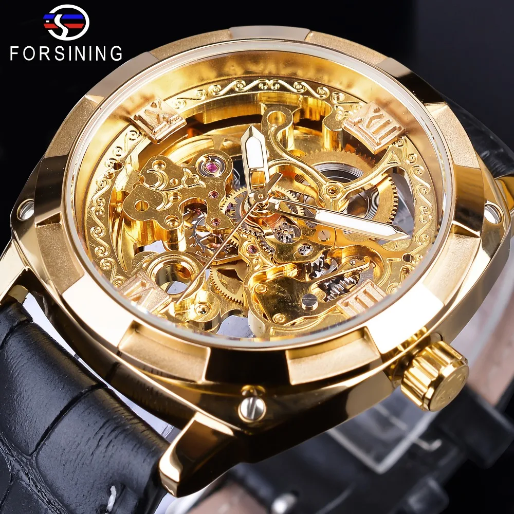 Forsining New Golden Skeleton Clock Male Mechanical Watches for Men Top Brand Luxury Black Genuine Leather Belt Luminous Hands
Forsining New Golden Skeleton Clock Male Mechanical Watches for Men Top Brand Luxury Black Genuine Leather Belt Luminous Hands