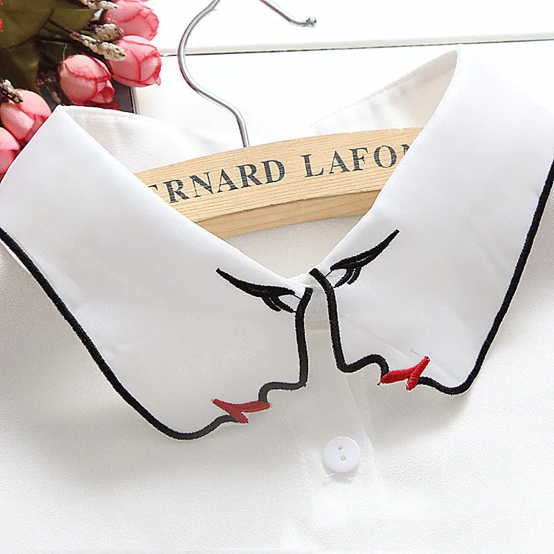 Vintage False Collar Women Face Embroidery Doll Chiffon Thin Blouse Custom collar stays costume Fake collar
Vintage False Collar Women Face Embroidery Doll Chiffon Thin Blouse Custom collar stays costume Fake collar