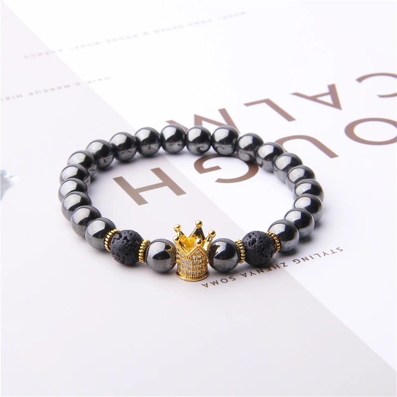 Trendy Imperial Golden & Black Crown Bracelets Men Natural Stone Bracelet for Women Men Lava Hematite Beaded Jewelry
Trendy Imperial Golden & Black Crown Bracelets Men Natural Stone Bracelet for Women Men Lava Hematite Beaded Jewelry