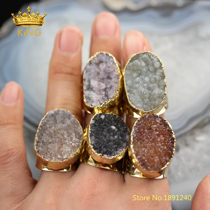 5 шт Случайные Druzy Цвет распродажа модные кольца Натуральный Drusy Achate