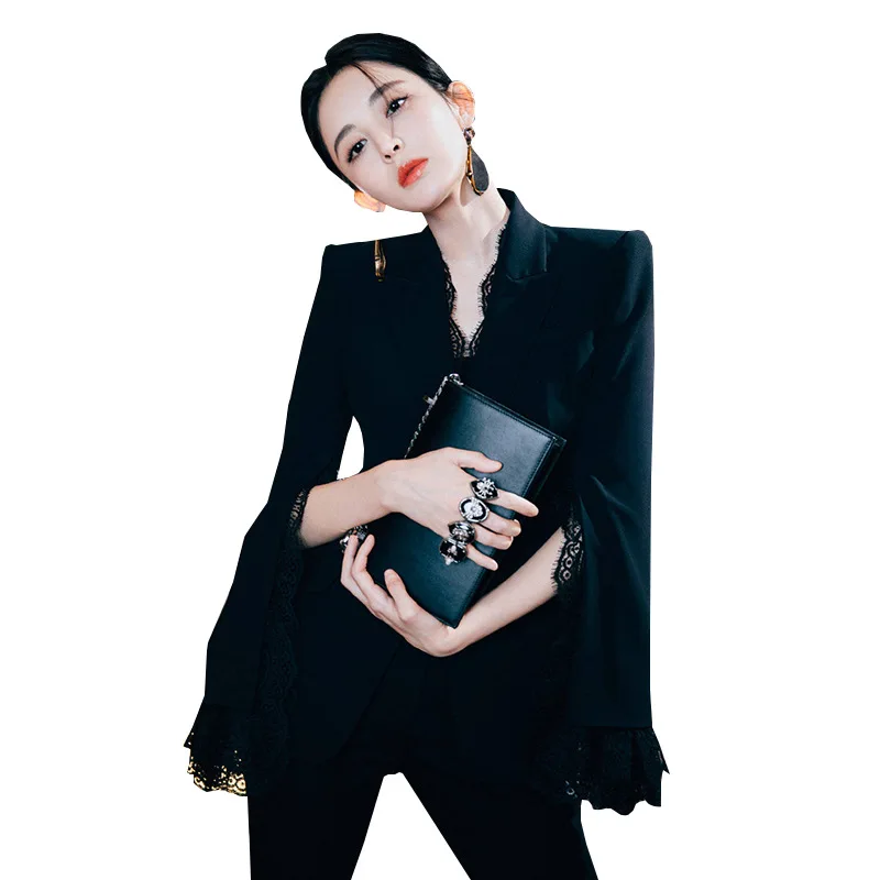 Work Fashion Pant Suits 2 Piece Set for Women slim black lace Blazer Jacket & pencil Trouser Office Lady Suit Feminino
Work Fashion Pant Suits 2 Piece Set for Women slim black lace Blazer Jacket & pencil Trouser Office Lady Suit Feminino