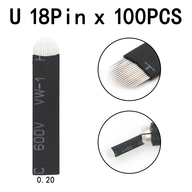 100pcs Black Microblading Needles 0.20mm U Shape 18 pins Blades Professional For Permanent Microblading Embroidery Pen
100pcs Black Microblading Needles 0.20mm U Shape 18 pins Blades Professional For Permanent Microblading Embroidery Pen