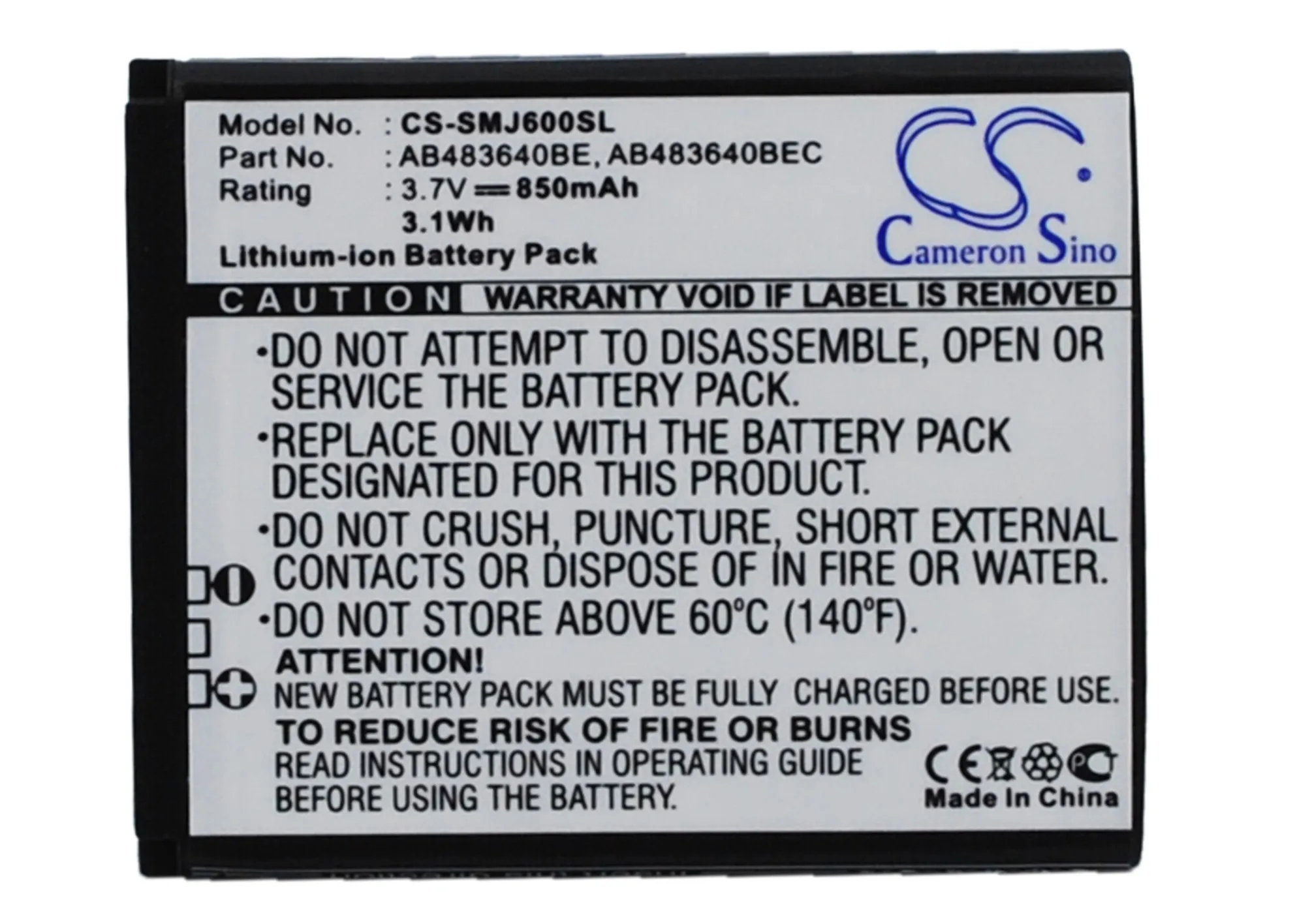Аккумулятор 3 7 в 850 мАч AB483640BE для Samsung B3210 B3310 C3050 C3053 S7350 S8300 F110 F118 F768 J600 J608 J610 J618