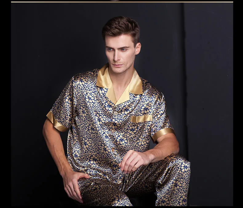 Male silkworm silk shirt trousers printing lapel heavy silk pajama leisurewear suit plus-size
Male silkworm silk shirt trousers printing lapel heavy silk pajama leisurewear suit plus-size