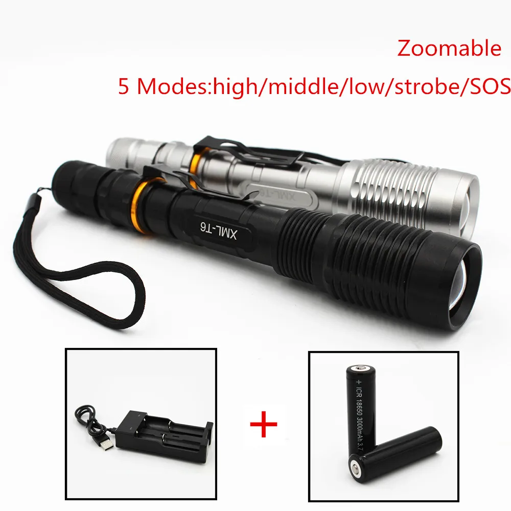 Zoomable XM-L T6 LED Zoom Flashlight 5 Modes Torch Outdoor Hunting Light Lamp high/middle/low/strobe/SOS
Zoomable XM-L T6 LED Zoom Flashlight 5 Modes Torch Outdoor Hunting Light Lamp high/middle/low/strobe/SOS