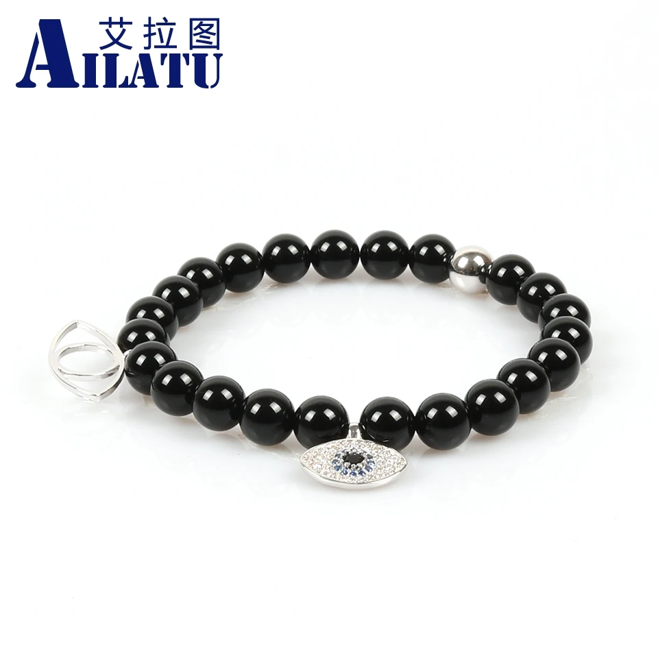 Ailatu New Design 8mm Natural Black Onyx Stone Beads with Blue Cz Turkish Lucky Eye Beaded Bracelet
Ailatu New Design 8mm Natural Black Onyx Stone Beads with Blue Cz Turkish Lucky Eye Beaded Bracelet
