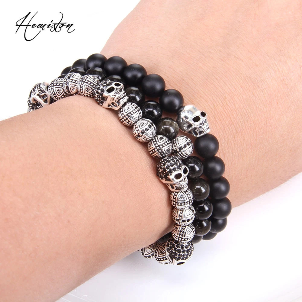 Thomas BLACK OBSIDIAN AND SKULL BEADS Hieroglyphic Ornamentation Elastic Bracelet, Rebel Heart Style Jewelry for Men TS B554
Thomas BLACK OBSIDIAN AND SKULL BEADS Hieroglyphic Ornamentation Elastic Bracelet, Rebel Heart Style Jewelry for Men TS B554