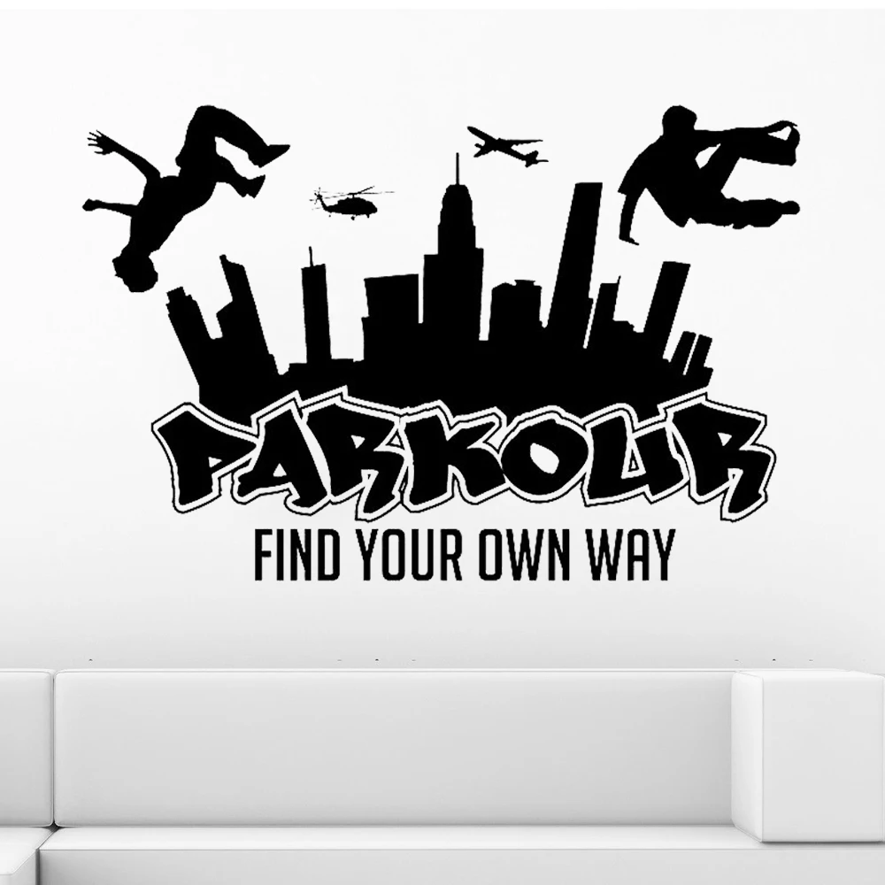 PARKOUR City Silhouette Wall Decals Boys Free Running Jumping Urban Style Skate Graffiti art Wall Sticker Find your Own Way Z250
PARKOUR City Silhouette Wall Decals Boys Free Running Jumping Urban Style Skate Graffiti art Wall Sticker Find your Own Way Z250