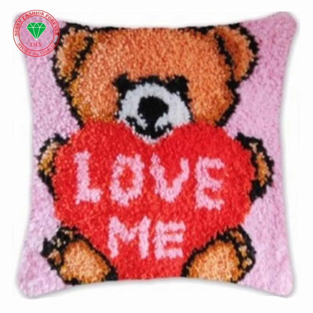 

Bear lover gift Needlework Pillowcase Kostur Latch hook rug kits cross stitch thread embroidery Carpet embroidery crochet hooks