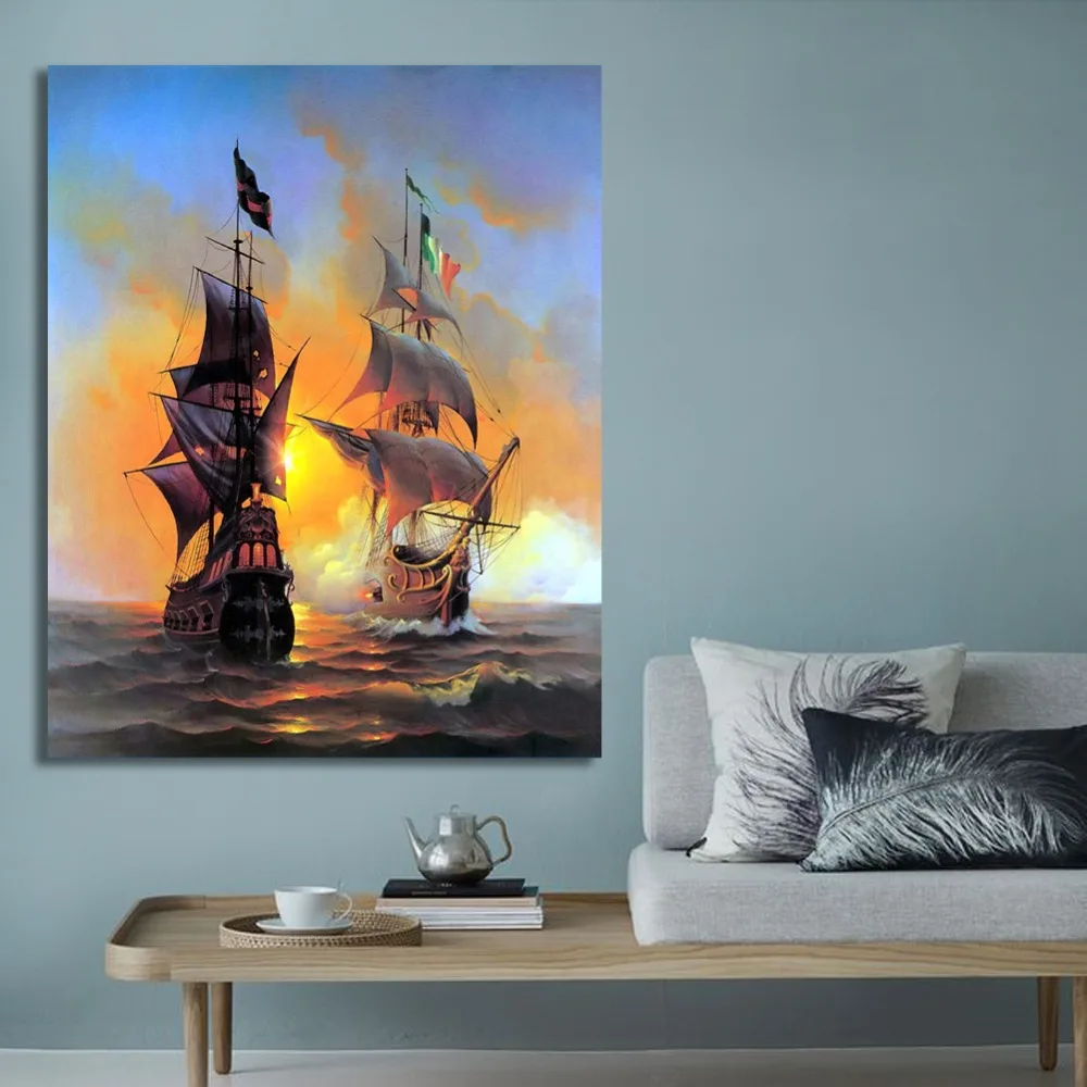 RIHE парусная лодка DIY Краска по номерам Синий Морской маслом на холсте домашний