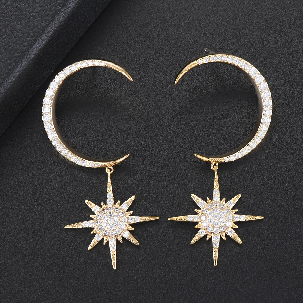 22*52 MM Fashion Shining Cubic Zirconia Inlaid Moon And Star Dangle Earrings Earrings Jewelry For Women boucle d'oreille femme
22*52 MM Fashion Shining Cubic Zirconia Inlaid Moon And Star Dangle Earrings Earrings Jewelry For Women boucle d'oreille femme
