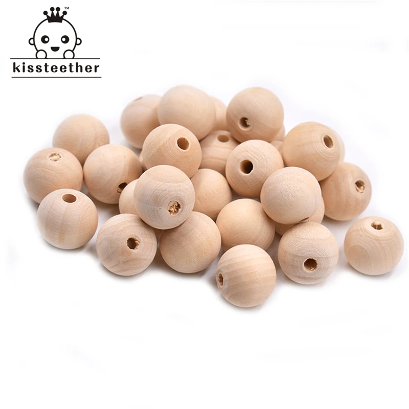 0.47"(12mm) Wooden Natural Round Beads DIY Baby Teether Toys Nursing Chewing For Necklaces/bracelets | Мать и ребенок