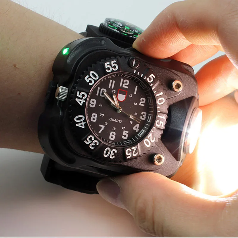 3in1 Super Bright Led Watch Flashlight Torch lights Compass Outdoor Sports Mens Fashion Waterproof Rechargeable Wrist Watch Lamp
3in1 Super Bright Led Watch Flashlight Torch lights Compass Outdoor Sports Mens Fashion Waterproof Rechargeable Wrist Watch Lamp
