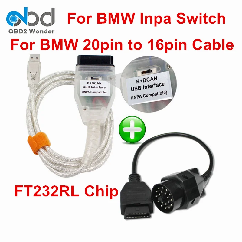 USB сканер INPA с 20 контактным на 16 контактный OBD2 кабелем для BMW Inpa K DCAN OBDII