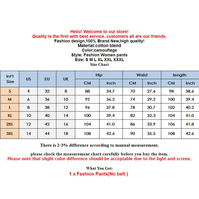 Fashion Women Button Fly Camouflage Side Pockets Long Pants Hip Hop High Waist Skinny Plus Size Camo Trousers S-XXXL
Fashion Women Button Fly Camouflage Side Pockets Long Pants Hip Hop High Waist Skinny Plus Size Camo Trousers S-XXXL