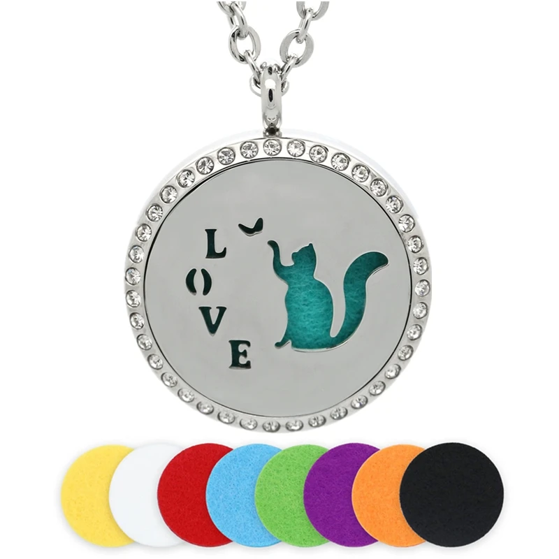 30MM Silver Diffuser Aromatherapy Necklace Love Cat 316L Stainless Steel Crystals Essential Oil Locket Necklace Pendant
30MM Silver Diffuser Aromatherapy Necklace Love Cat 316L Stainless Steel Crystals Essential Oil Locket Necklace Pendant