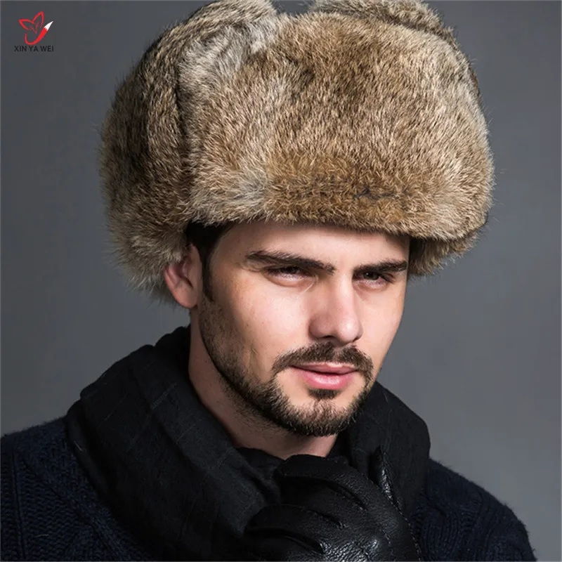 Русская Мужская теплая меховая шапка-бомбер мужские однотонные плотные