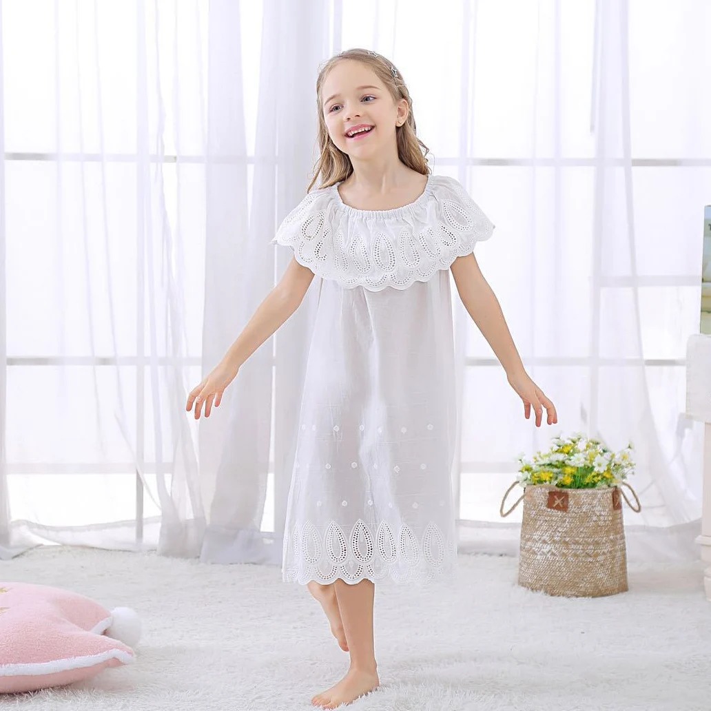 Фото Белая хлопковая пижама для девочек летние кружевные платья с - купить