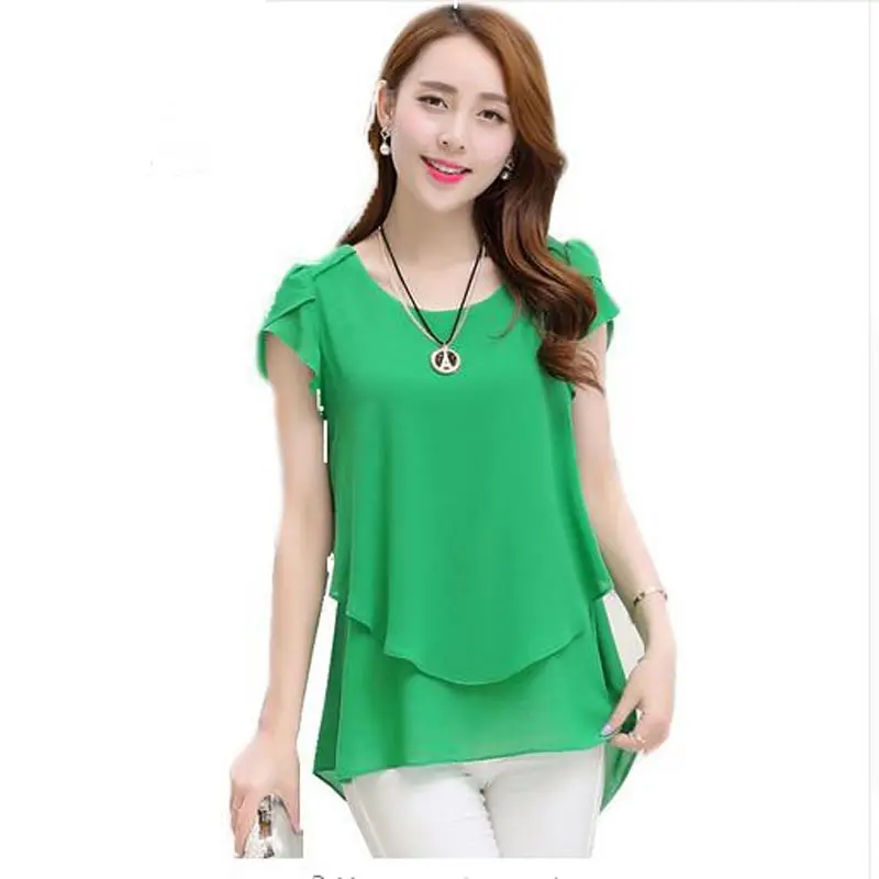 2018 Summer Plus size women chiffon blouses shirts oneck short sleeve double irregular solid fashion casual ladies tops Blusas
2018 Summer Plus size women chiffon blouses shirts oneck short sleeve double irregular solid fashion casual ladies tops Blusas