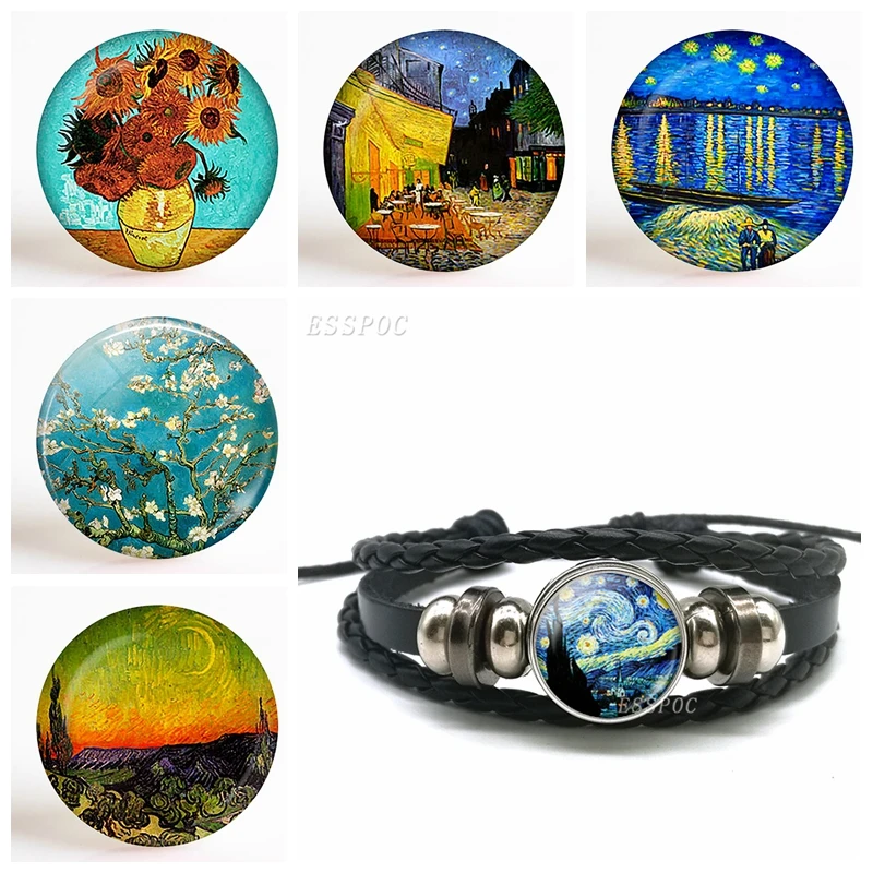 Fashion Accessories Art Van Gogh Glass Dome Black Button Leather Woven Bracelet Starry Night Jewelry Sunflower Women Men Gift
Fashion Accessories Art Van Gogh Glass Dome Black Button Leather Woven Bracelet Starry Night Jewelry Sunflower Women Men Gift