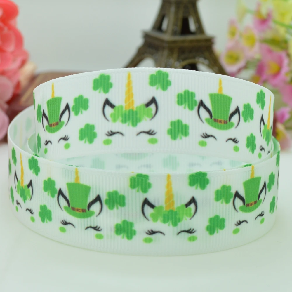 DUWES 7/8 "22 мм 2 5 10 50 ярдов День Святого Патрика Единорог напечатанный grosgrain лента