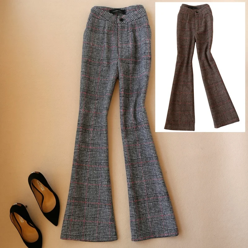 Women Flare Pants Autumn Winter Thicken Woolen Pants office lady Warm High Waist Fashion Plaid Trousers
Women Flare Pants Autumn Winter Thicken Woolen Pants office lady Warm High Waist Fashion Plaid Trousers