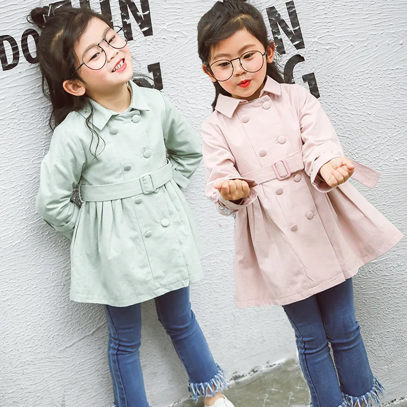 Куртка для маленьких девочек Dollplus двубортный Тренч с поясом модная Осенняя