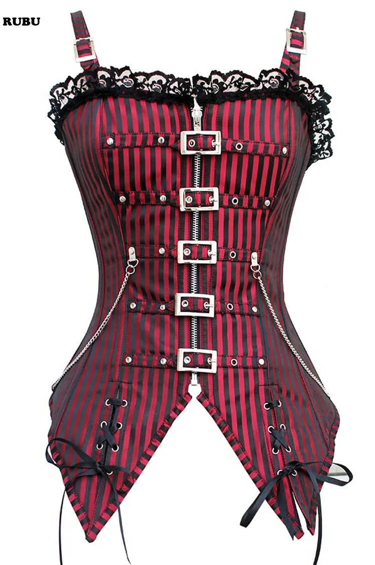 Women's Strap Zipper Steampunk Boned Overbust Corset Gothic Stripe Top Waist Body Shaper Black/Red woman waist slimming corset
Women's Strap Zipper Steampunk Boned Overbust Corset Gothic Stripe Top Waist Body Shaper Black/Red woman waist slimming corset