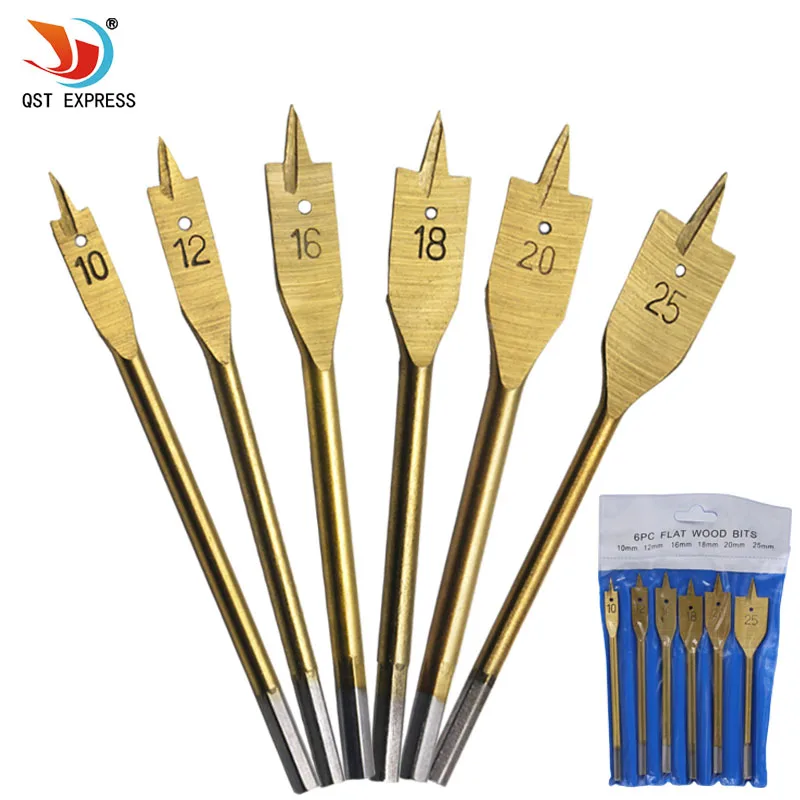 6pcs/Set Titanium Coating Hex Shank Spade Bits Flat Boring Bit Wood Drill Bit Power Tools Hole Saw 10,12,16,18,20,25mm
6pcs/Set Titanium Coating Hex Shank Spade Bits Flat Boring Bit Wood Drill Bit Power Tools Hole Saw 10,12,16,18,20,25mm