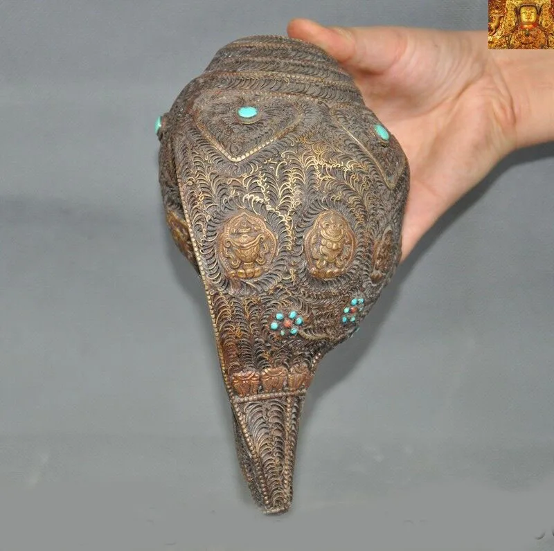 wedding decoration conch silver Filigree Inlay turquoise gem 8 treasures symbol Trumpet Horn Shell
wedding decoration conch silver Filigree Inlay turquoise gem 8 treasures symbol Trumpet Horn Shell