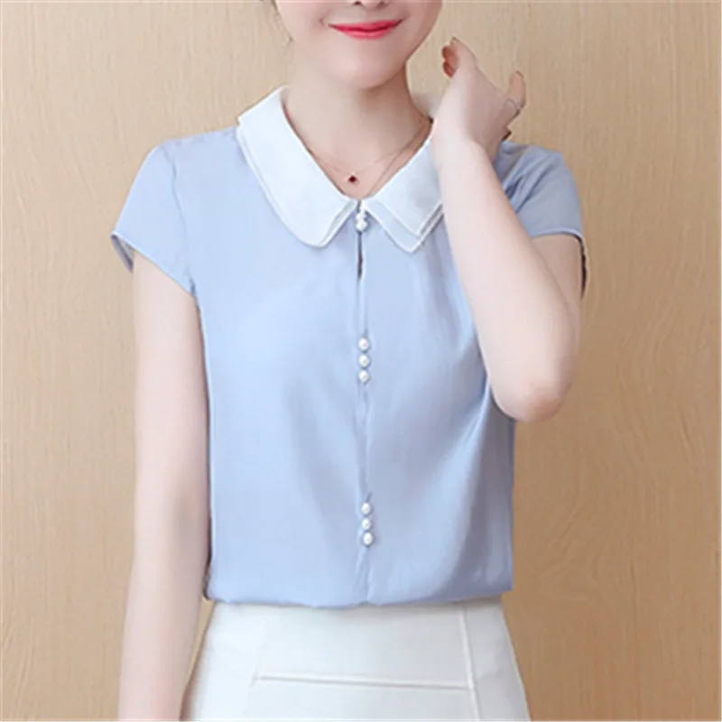 2019 Fashion Summer Women Blouse And Top Chiffon Short Sleeve Peter Pan Neck Solid Clothing Button Casual Plus Size Shirt Blusas
2019 Fashion Summer Women Blouse And Top Chiffon Short Sleeve Peter Pan Neck Solid Clothing Button Casual Plus Size Shirt Blusas