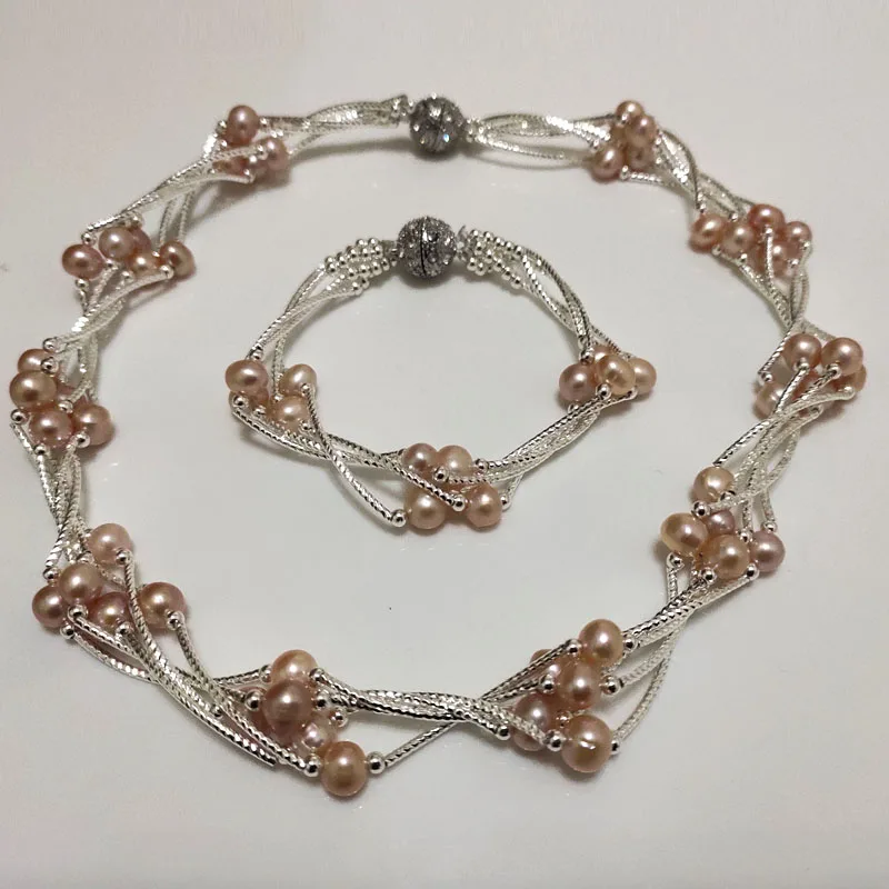 18 inches 5 Rows 7-8mm Natural Pink Pearl Necklace&7 inches Bracelet Jewelry Set
18 inches 5 Rows 7-8mm Natural Pink Pearl Necklace&7 inches Bracelet Jewelry Set