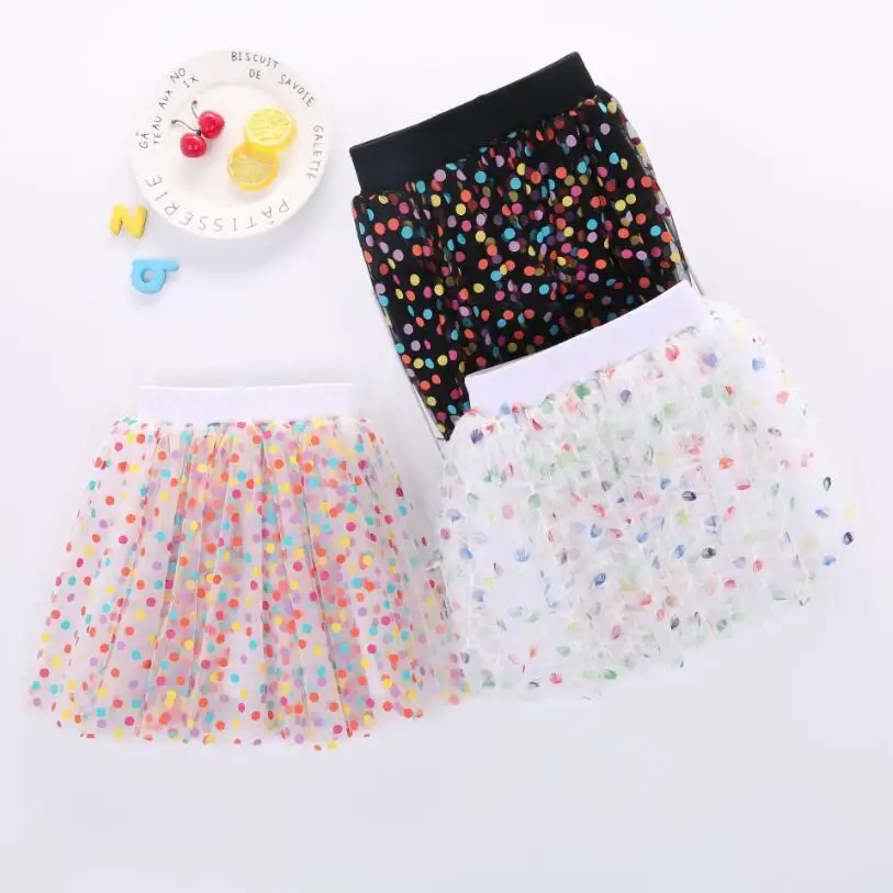 Детская фатиновая юбка в разноцветный горошек элегантная плиссированная пачка