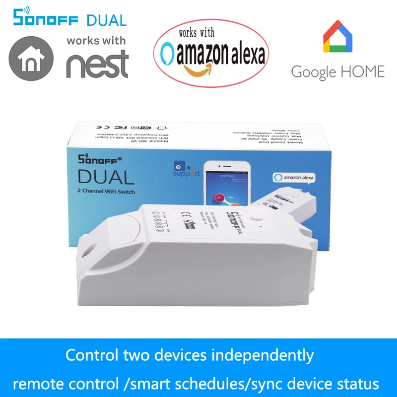 SONOFF двойной Беспроводной WI FI реле Модуль 10A 220 В DIY синхронизации умный дом пульт