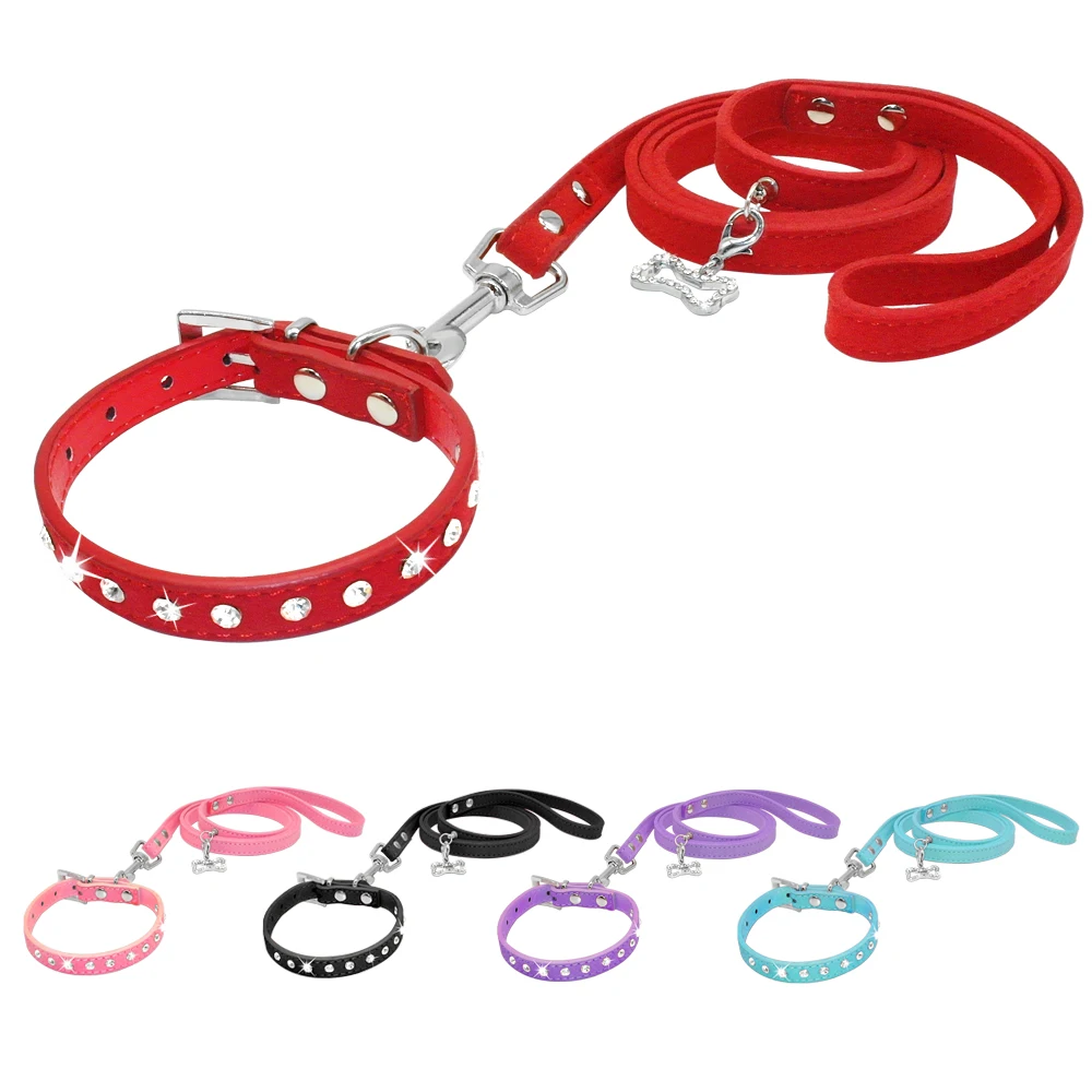 Clear Rhinestones Diamante Soft Suede Leather Dog Puppy Cat Collars and Leash For Chihuahau Yorkshire
Clear Rhinestones Diamante Soft Suede Leather Dog Puppy Cat Collars and Leash For Chihuahau Yorkshire