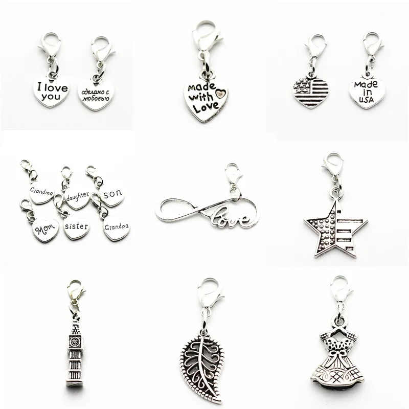 12pcs/Lot Silver Alloy Heart Love You USA Infinity Dangle Charms Lobster Clasp Hanging Fit Bracelet&Pendant Necklace
12pcs/Lot Silver Alloy Heart Love You USA Infinity Dangle Charms Lobster Clasp Hanging Fit Bracelet&Pendant Necklace